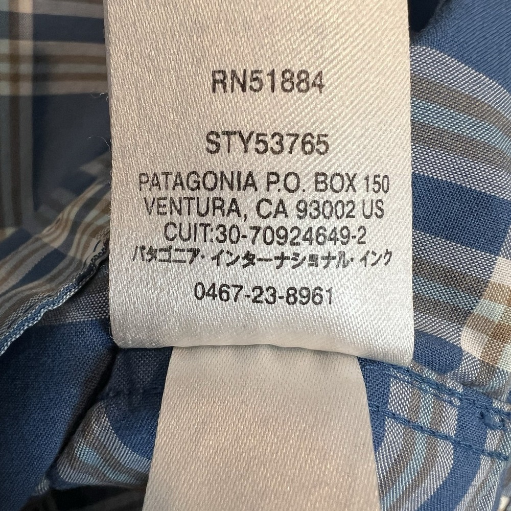 Patagonia Men's Short Sleeve Shirt Size Large Button Blue Plaid Organic Cotton - Picture 7 of 9